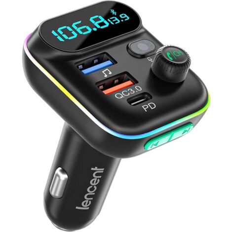 Trasmettitore FM Bluetooth per auto, accendisigari, trasmettitore radio Bluetooth 5.0, caricabatterie rapido per auto PD tipo C+ QC3.0, chiamata in vivavoce, lettore musicale MP3 per bassi, supporto p