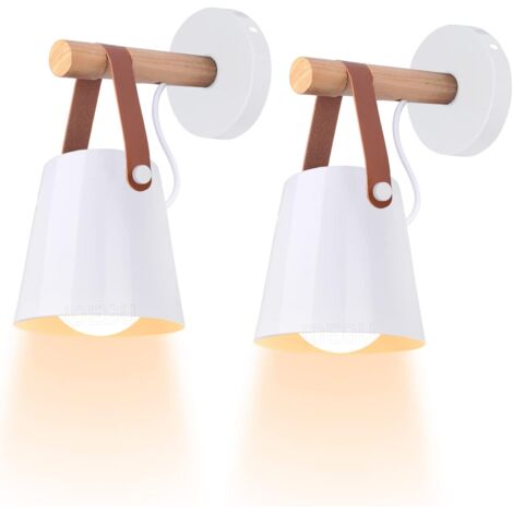 Confezione da 2 applique da parete per interni minimaliste vintage, lampada da parete moderna E27 con paralume in metallo e supporto in legno per camera da letto, studio, corridoio (nero)