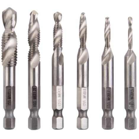 6 punte da trapano HSS combo gambo esagonale M3-M10 maschi per filettatura argento