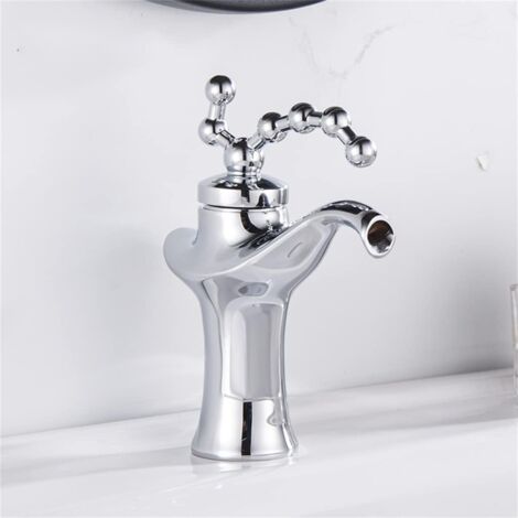 Rubinetto per lavabo in ottone vintage, miscelatore per bagno europeo, miscelatore per lavandino con acqua calda e fredda, argento