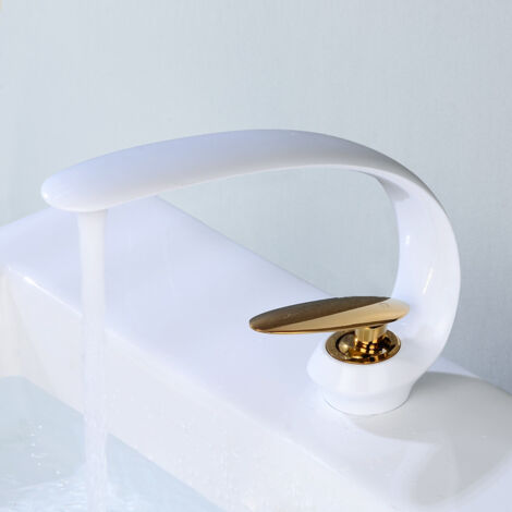 Rubinetti per lavandino del bagno Miscelatore per lavandino in ottone Monoforo Gru per lavabo Rubinetto per lavabo Art, Oro bianco