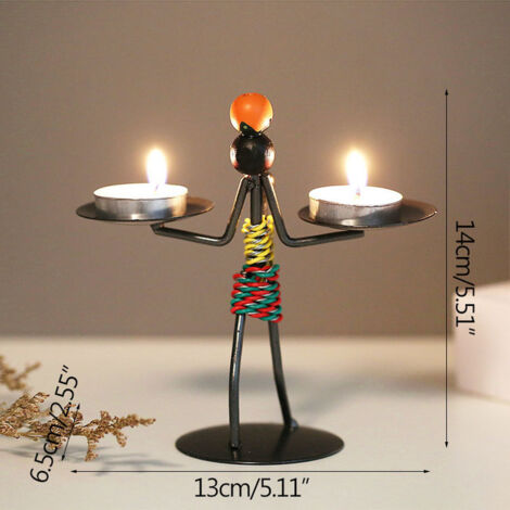 Set di 2 portacandele retrò in ferro nero per tavoli, portacandele vintage a forma di bambina con corda di canapa per la casa, San Valentino, matrimonio, decorazione natalizia -J