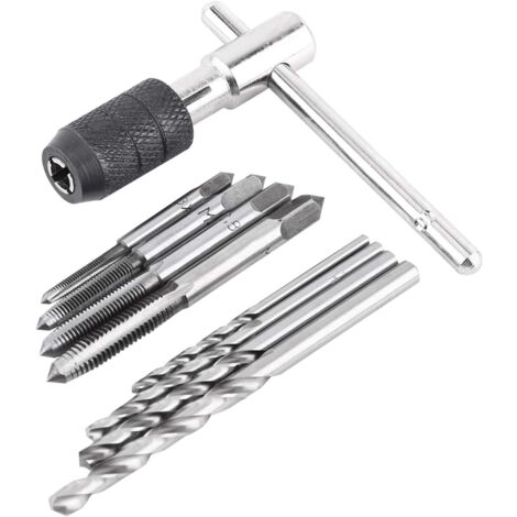 9 pezzi/set di maschi per viti, 1 chiave per maschi a T, 4 maschi e 4 punte per trapano elicoidali, set di chiavi per maschi in acciaio per cuscinetti di alta qualità, kit di maschiatura per filettatu