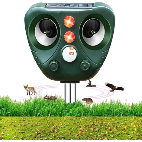 Repellente per volpi ad ultrasuoni, repellente solare per gatti, repellente impermeabile per animali da giardino, sensore di movimento LED flash per giardino, gatti, cani, topi, volpi, serpenti, anima