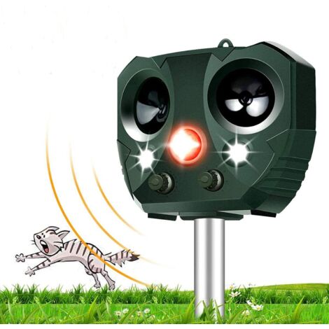 Repellente per animali ad ultrasuoni, impermeabile, solare, con sensore di movimento, flash, ricaricabile tramite USB, efficace repellente per cani, gatti, cervi, procioni, conigli, scoiattoli, uccell