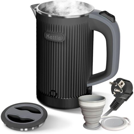 Bollitore elettrico portatile con tazza pieghevole, bollitore elettrico da viaggio da 800 ml, bollitore piccolo in acciaio inossidabile silenzioso, bollitore a bassa potenza, spegnimento automatico, p