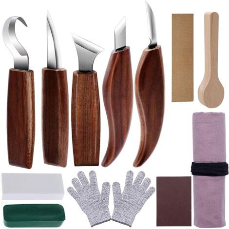 Set di 12 utensili per intaglio del legno, kit di utensili manuali per intaglio del legno, coltello per intaglio con gancio, coltello per intaglio del legno, per scultura fai da te in legno, per esper