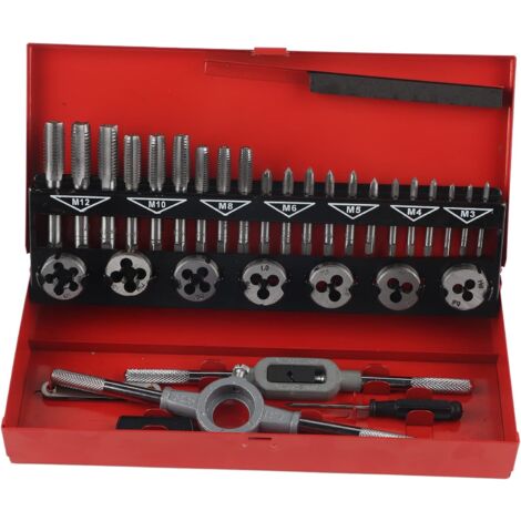 32 pezzi/set set di maschi e filiere, set di maschi e filiere regolabili in acciaio per cuscinetti blu, kit di utensili per filettatura con borsa portaoggetti