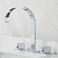 Rubinetto per lavabo da bagno a tre pezzi, miscelatore contemporaneo per acqua calda e fredda, montaggio a pavimento, argento