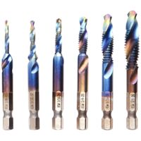 Set di 6 punte per maschiatura, multifunzionale 1/4 gambo esagonale metrico filettatura manuale punta conica sbavatura svasatura M3-M10 per legno plastica alluminio rame