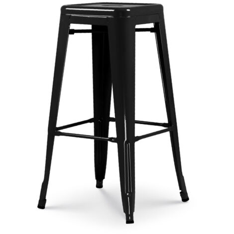 Sgabello da bar in metallo nero lucido in stile industriale - Altezza 76 cm (1/3)