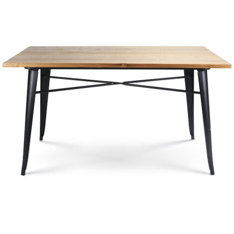 Tavolo Factory 140 x 80 cm in metallo nero opaco e piano in legno chiaro (1/5)
