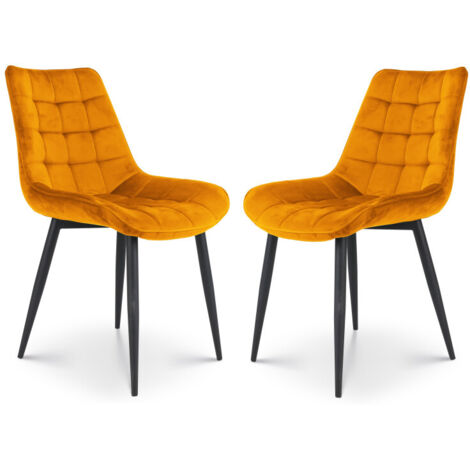 Set di 2 sedie moderne in tessuto di velluto senape con gambe in metallo (1/5)