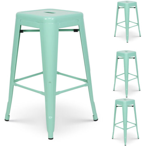 Set di 4 sgabelli da bar in stile industriale, colore verde chiaro lucido, altezza 66 cm. (1/5)