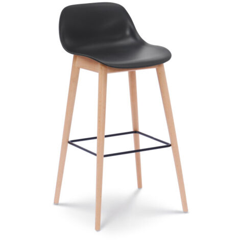 Sgabello da bar nero in stile scandinavo con gambe in legno naturale - Altezza 66 cm (1/5)