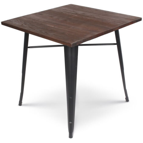 Tavolo in stile industriale in metallo nero opaco e legno scuro - 80x80 cm (1/5)
