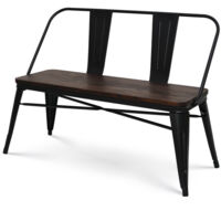 SKU AMZ - Panca in Metallo Nero Opaco con Schienale e Seduta in Legno Scuro - Stile Industriale
