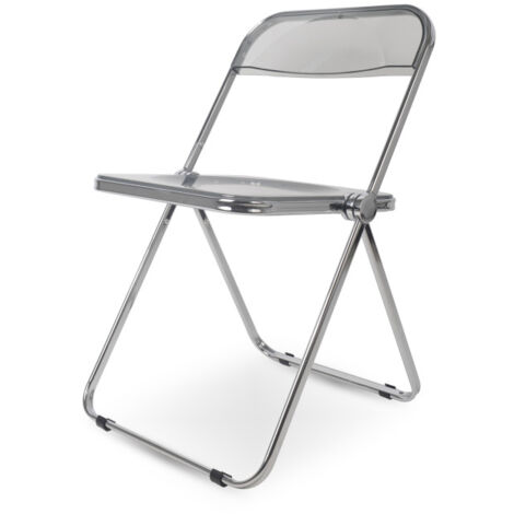 Silla plegable de plexiglás en acero inoxidable y gris humo