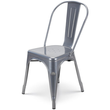 Silla de metal de estilo industrial gris - acabado brillante (1/5)