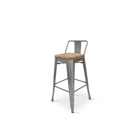 Taburete De Bar De Metal Negro Mate Estilo Industrial - Con Respaldo Altura 66cm 85116480