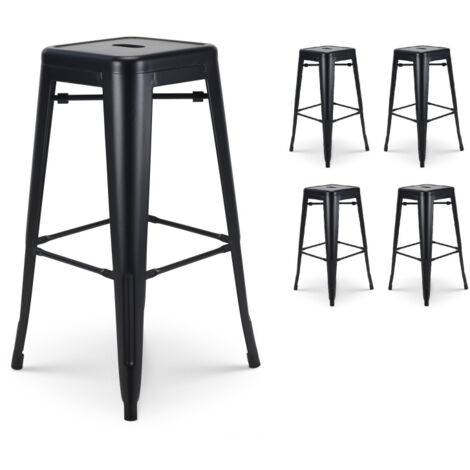 Set de 4 taburetes de bar de metal negro mate estilo industrial - Altura 76 cm