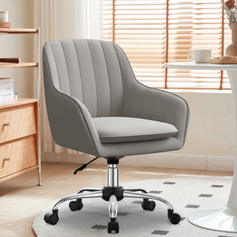 Authmic – Chaise de bureau ergonomique avec accoudoirs pliables – Réglable en hauteur 78-88 cm – Rembourrage en mousse haute densité – Fausse fourrure grise