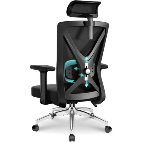 Authmic – Chaise de bureau ergonomique avec coussin lombaire 5D – Inclinable jusqu'à 135° – Hauteur réglable 10 cm – Roulettes silencieuses