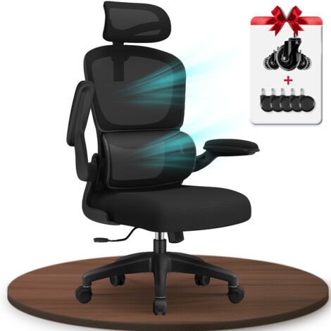 Authmic – Chaise de bureau ergonomique inclinable 90-135° – Réglable en hauteur 115-135 cm – Accoudoirs pliables – Soutien lombaire ajustable