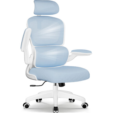 Chaise de Bureau Inclinable, Réglable en Hauteur, Fauteuil de Bureau avec Accoudoir Pliable, Soutien Lombaire Ajustable Charge-bleu