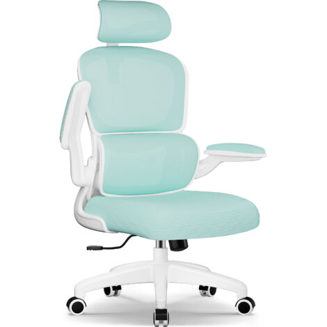 Chaise de Bureau Inclinable, Réglable en Hauteur, Fauteuil de Bureau avec Accoudoir Pliable, Soutien Lombaire Ajustable Charge-vert clair