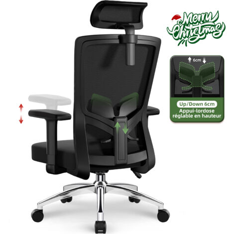Chaise de Bureau-Chaise Bureau Ergonomique-Inclinable de 90 à 130°-Réglables Appuie-tête,Soutien Lombaire et Accoudoirs (1/5)