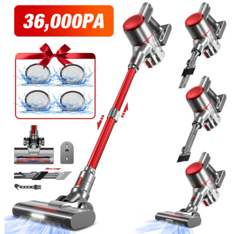 Aspirateur Balai Sans Fil 36000Pa 500W – Aspirateur à Main Rechargeable avec 50 min d’Autonomie, 2 Niveaux d’Aspiration, Bac 1,6 L pour Tapis & Sols Durs, Authmic, Rouge