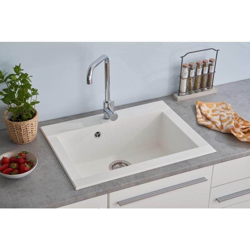 Lavello Da Incasso Respekta Ohio Mineralite - 1 Vasca 66x50cm Bianco Per Base 60cm - Foto 8