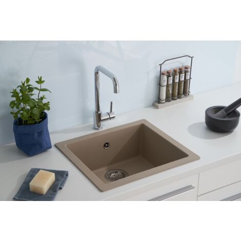 Lavello da cucina lavello da incasso granito mineralite 50x44 beige respekta ohio (1/5)