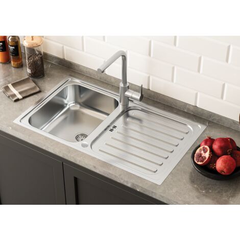 Lavello In Acciaio Inox 86x50cm - 1 Vasca, Lato Destro, Con Gocciolatoio E Foro Rubinetto