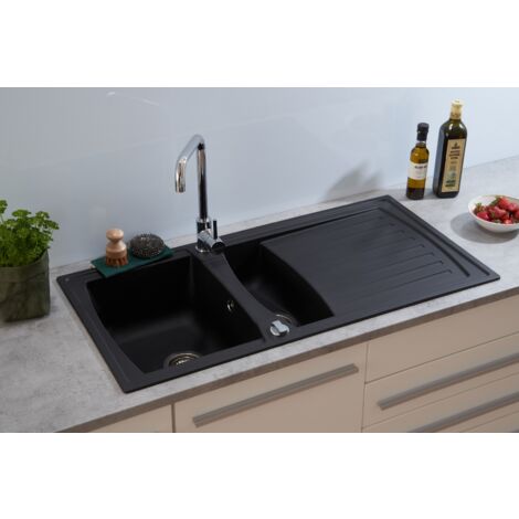 Lavello da cucina lavello da incasso granito Mineralite 100 x 50 nero Respecta Boston