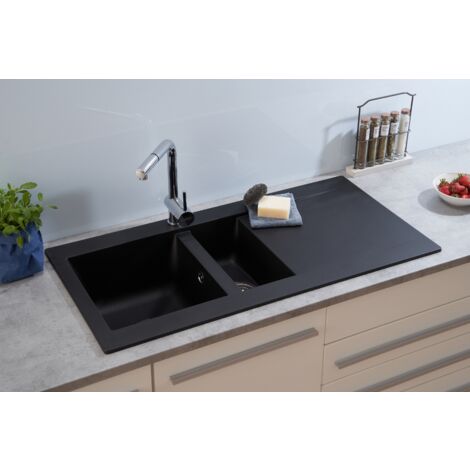 Lavello da incasso lavello da cucina granito Mineralite 100 x 50 nero Respecta Denver
