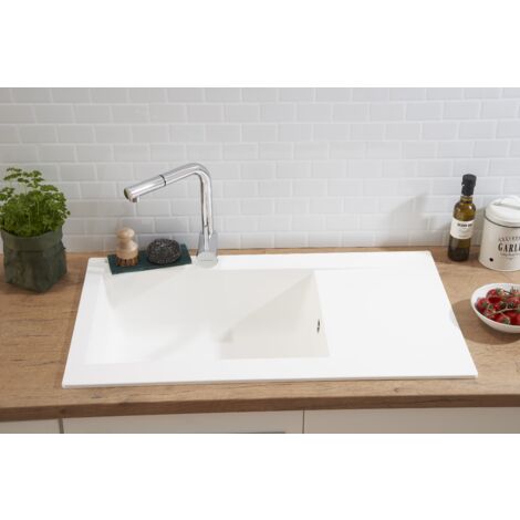 Lavello da incasso lavello cucina granito mineralite 86 x 50 bianco Respecta Denver