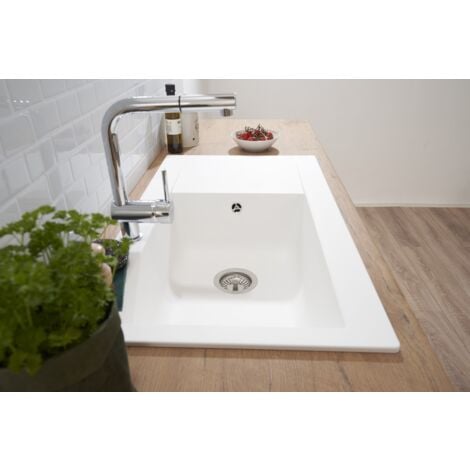 Lavello da incasso lavello cucina granito mineralite 86 x 50 bianco Respecta Denver