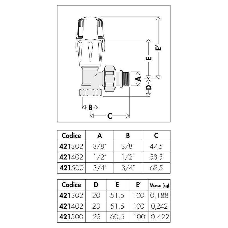 Válvula termostática radiador con prerregulación Caleffi 421