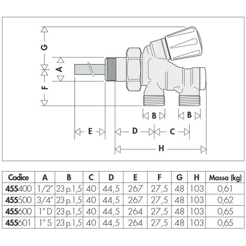 Válvula termostática de radiador con conexiones en ángulo Caleffi 338