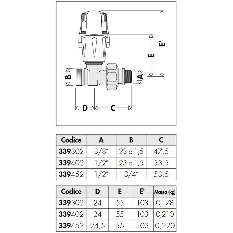 Válvula termostática de radiador con conexiones en ángulo Caleffi 338