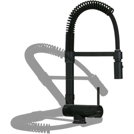 Gattoni Rubinetteria – Mezclador bajo ventana negro mate – Ducha extraíble de 2 chorros – Caño giratorio 360° – Altura total 415 mm – Fijación incluida (1/5)