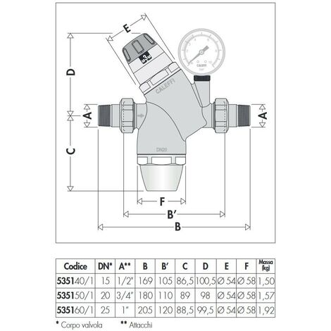 Caleffi Reductor de presión de agua 1 pulgada DN25 reductor de