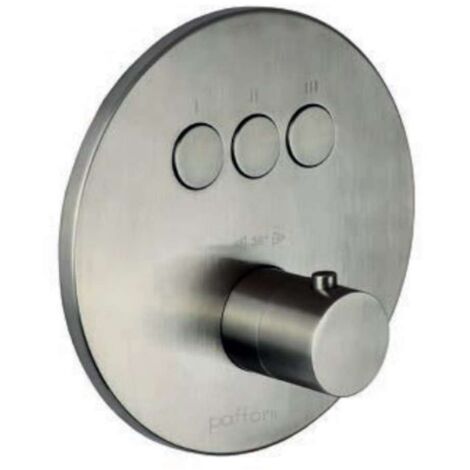 Conjunto de ducha exterior termostático empotrado con 3 funciones y pomo color acero cepillado Paffoni Compact Box CPT019ST  Steel Looking