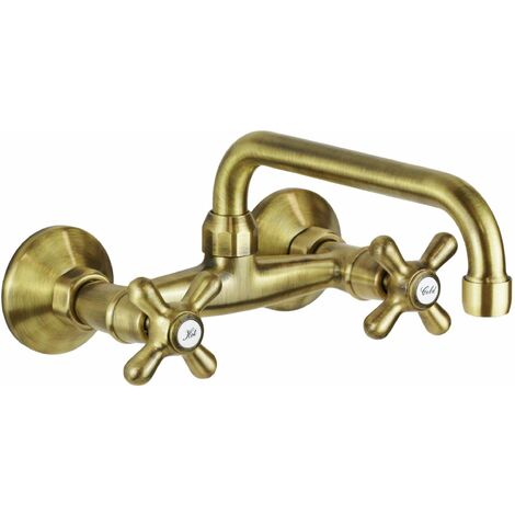 Mezclador de fregadero de cocina de pared color bronce con caño en