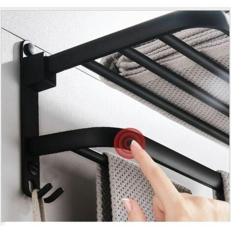 Ulisem Porte Serviettes Salle de Bains, Étagère de Rangement Pliable Montée , Espace aluminium, Porte Serviette Salle de Bain Mural (40cm，Noir)