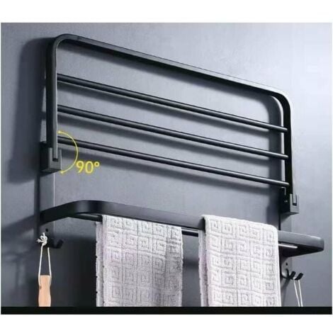 Ulisem Porte Serviettes Salle de Bains, Étagère de Rangement Pliable Montée , Espace aluminium, Porte Serviette Salle de Bain Mural (40cm，Noir)