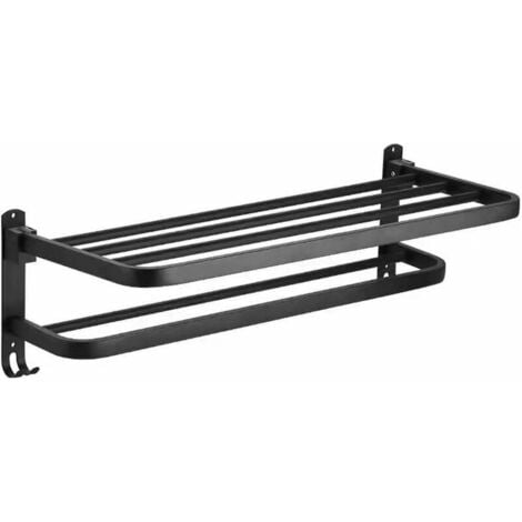 Ulisem Porte Serviettes Salle de Bains, Étagère de Rangement Pliable Montée , Espace aluminium, Porte Serviette Salle de Bain Mural (40cm，Noir)