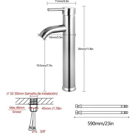 Ulisem Robinet Lavabo，Salle Bain avec Haut Mitigeur Lavabo pour Lavabo ou Vasque de Salle Bain, Chaude et Froide Réglable de Mitigeur Lavabo